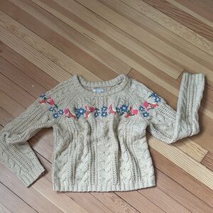 American Eagle Outfitters Beige Cable Knit Sweater with Floral Design